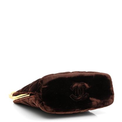 Chanel Suede Quilted Kisslock Top Handle Clutch Brown 4 of 11