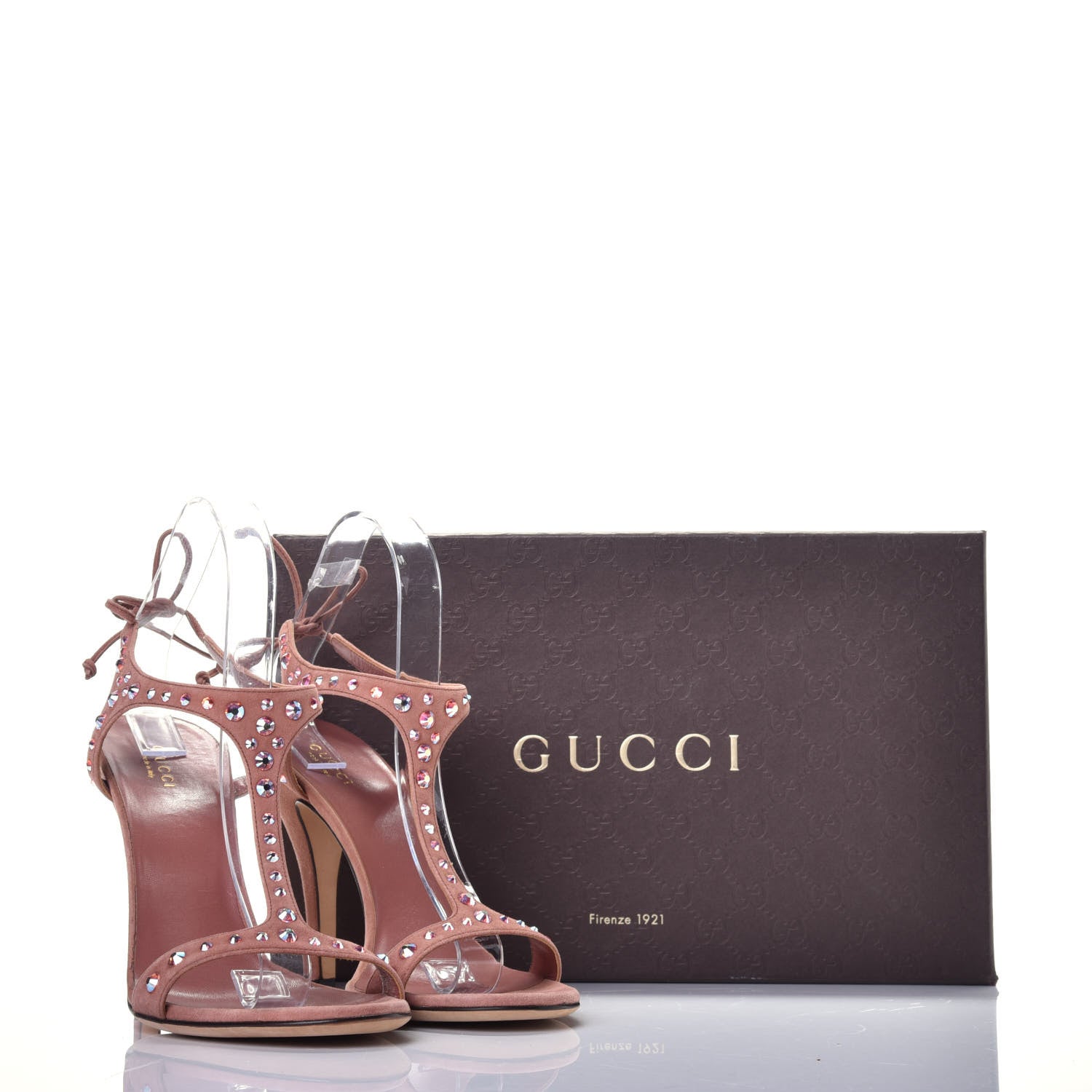 Gucci Suede Crystal Ankle Strap Sandals 39.5 Pink 8 of 8