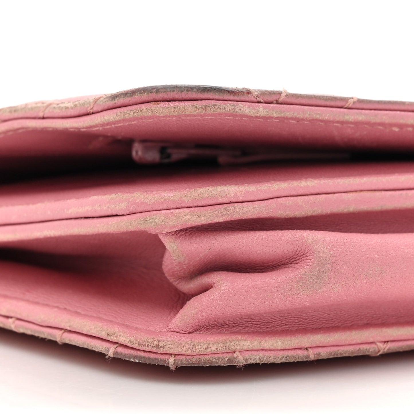 Lambskin Quilted CC Crossing Wallet On Chain WOC Pink