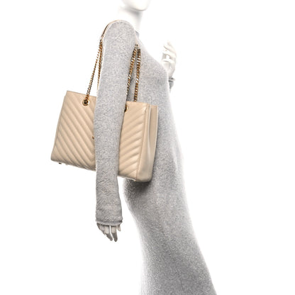 Saint Laurent Grain De Poudre Matelasse Chevron Monogram Shopping Bag Nude Powder 2 of 10