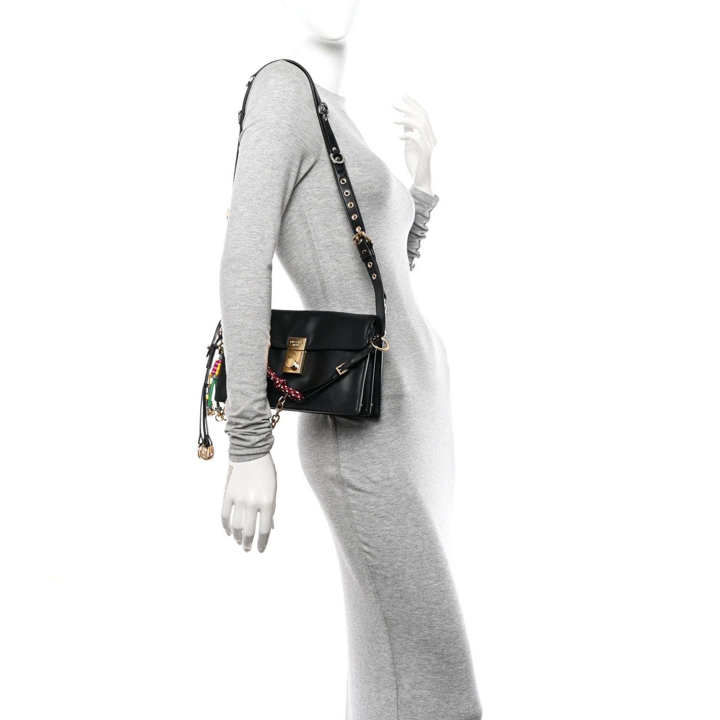 Calfskin Soft Sound Charms Shoulder Bag Black