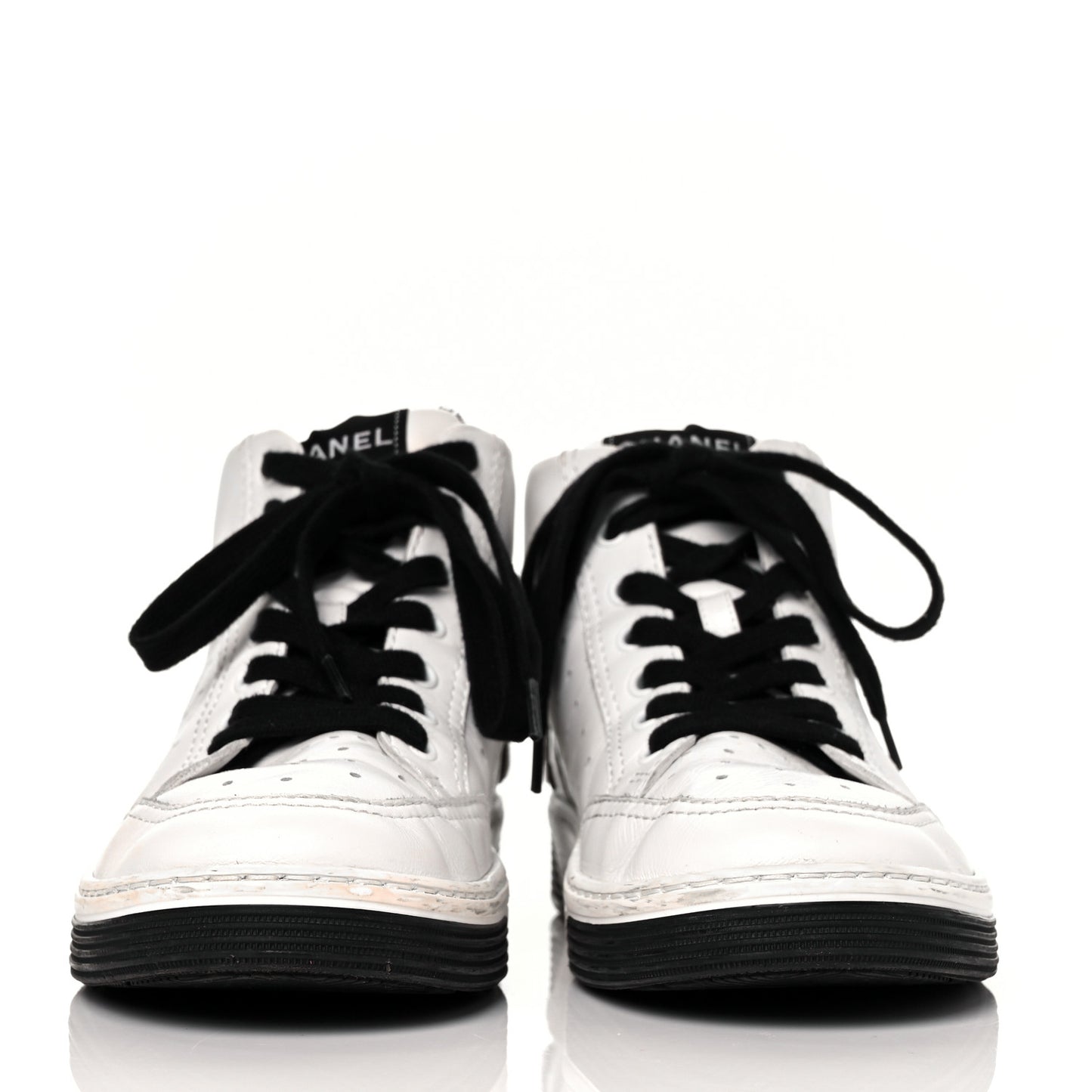 Calfskin Womens Logo High Top Sneakers 39.5 Black White