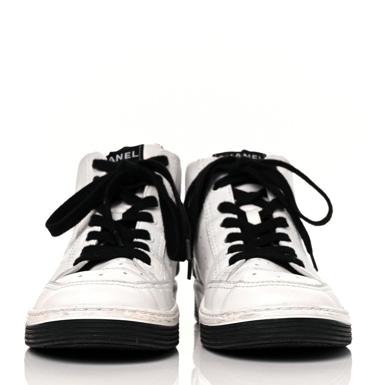 Chanel Calfskin Womens Logo High Top Sneakers 39.5 Black White 2 of 10