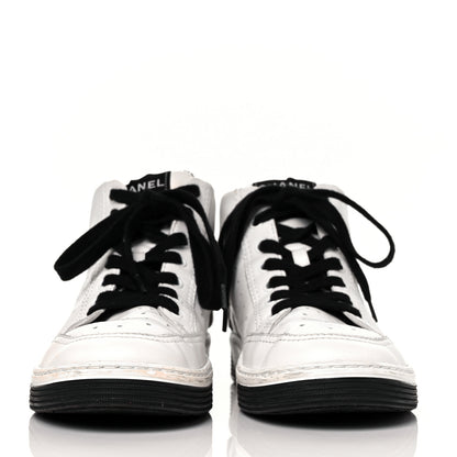 Chanel Calfskin Womens Logo High Top Sneakers 39.5 Black White 2 of 10