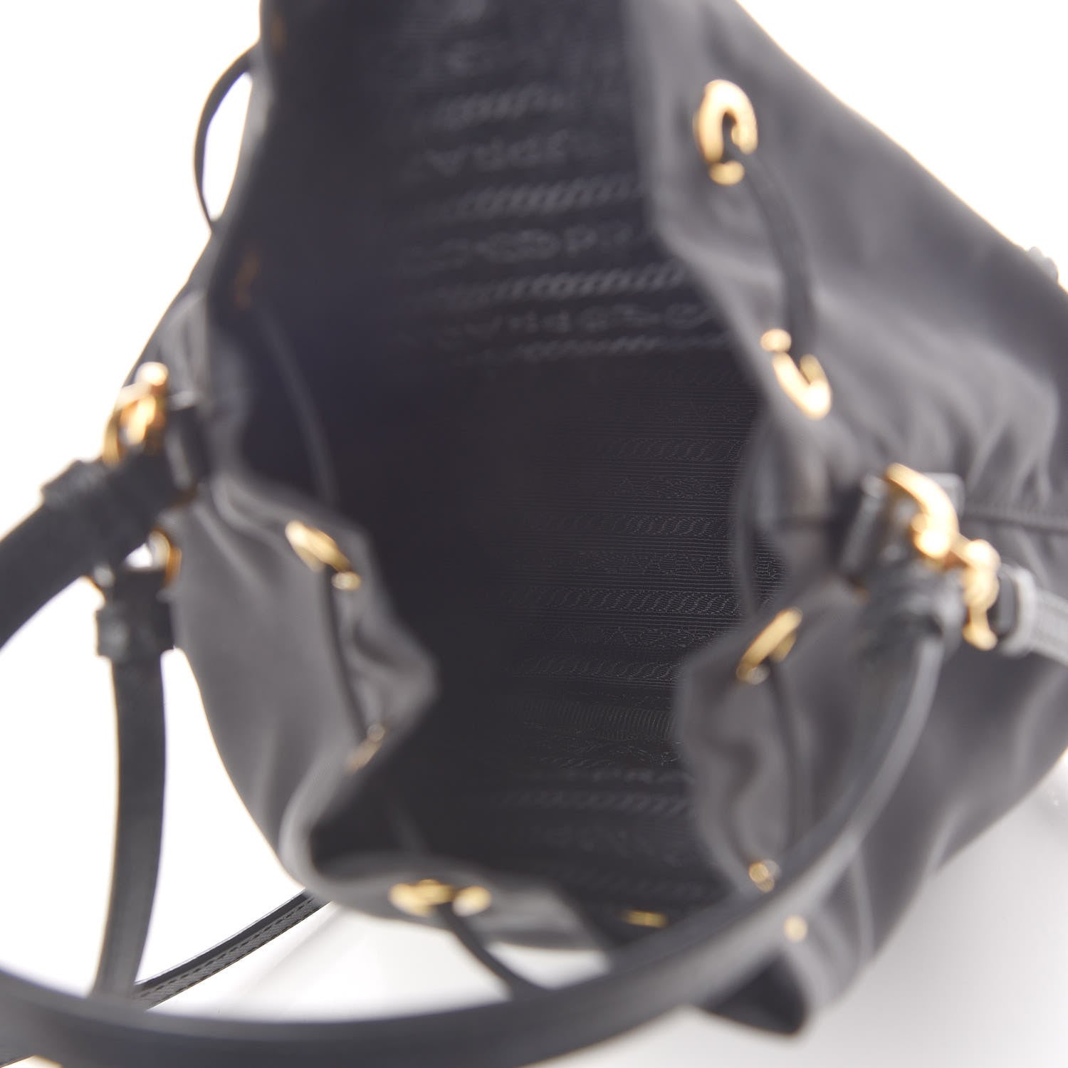 Prada Saffiano Tessuto Nylon Mini Bucket Crossbody Bag Black 5 of 10