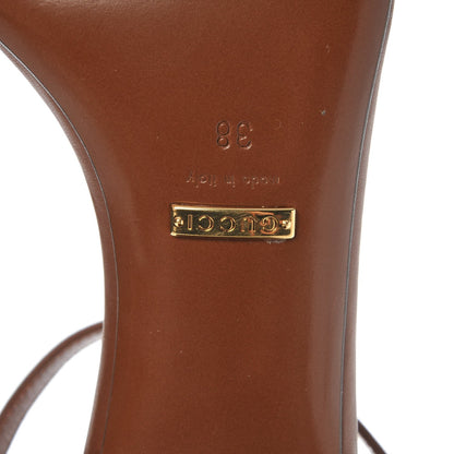 Gucci Calfskin Monogram Horsebit T-Strap Low Heel Sandals 38 Cognac 7 of 7