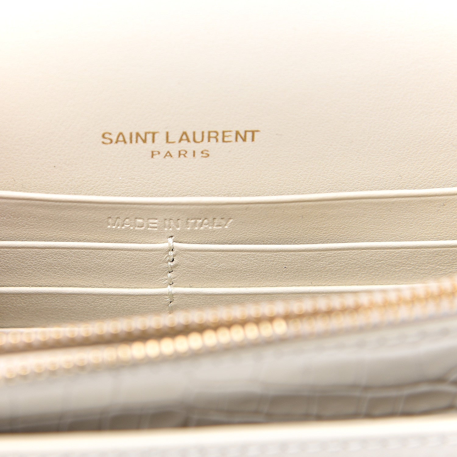 Saint Laurent Calfskin Crocodile Embossed Monogram Sunset Chain Wallet Blanc Vintage 5 of 7