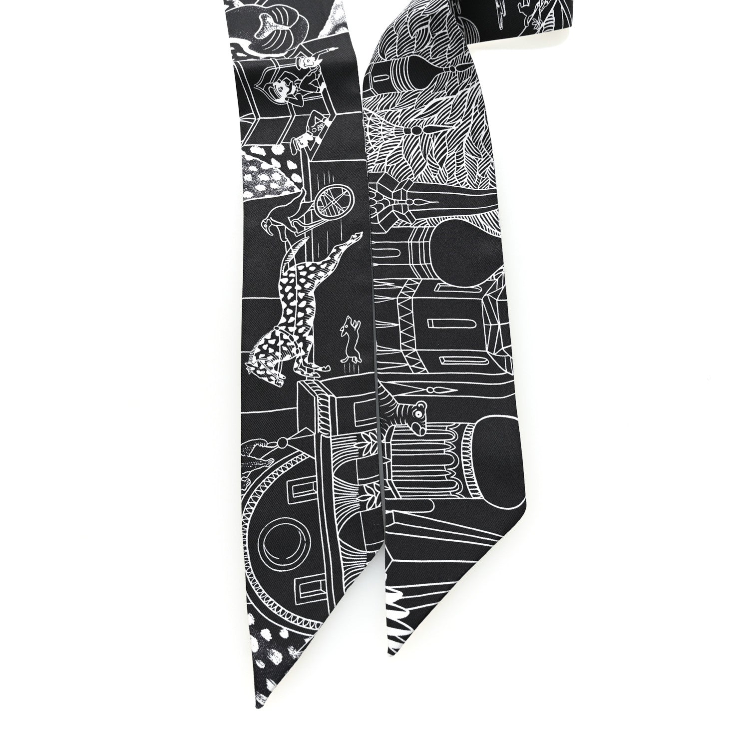 Hermes Silk Animapolis Twilly Black White 2 of 4