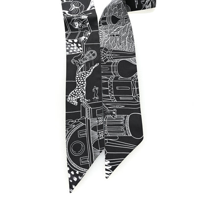 Hermes Silk Animapolis Twilly Black White 2 of 4