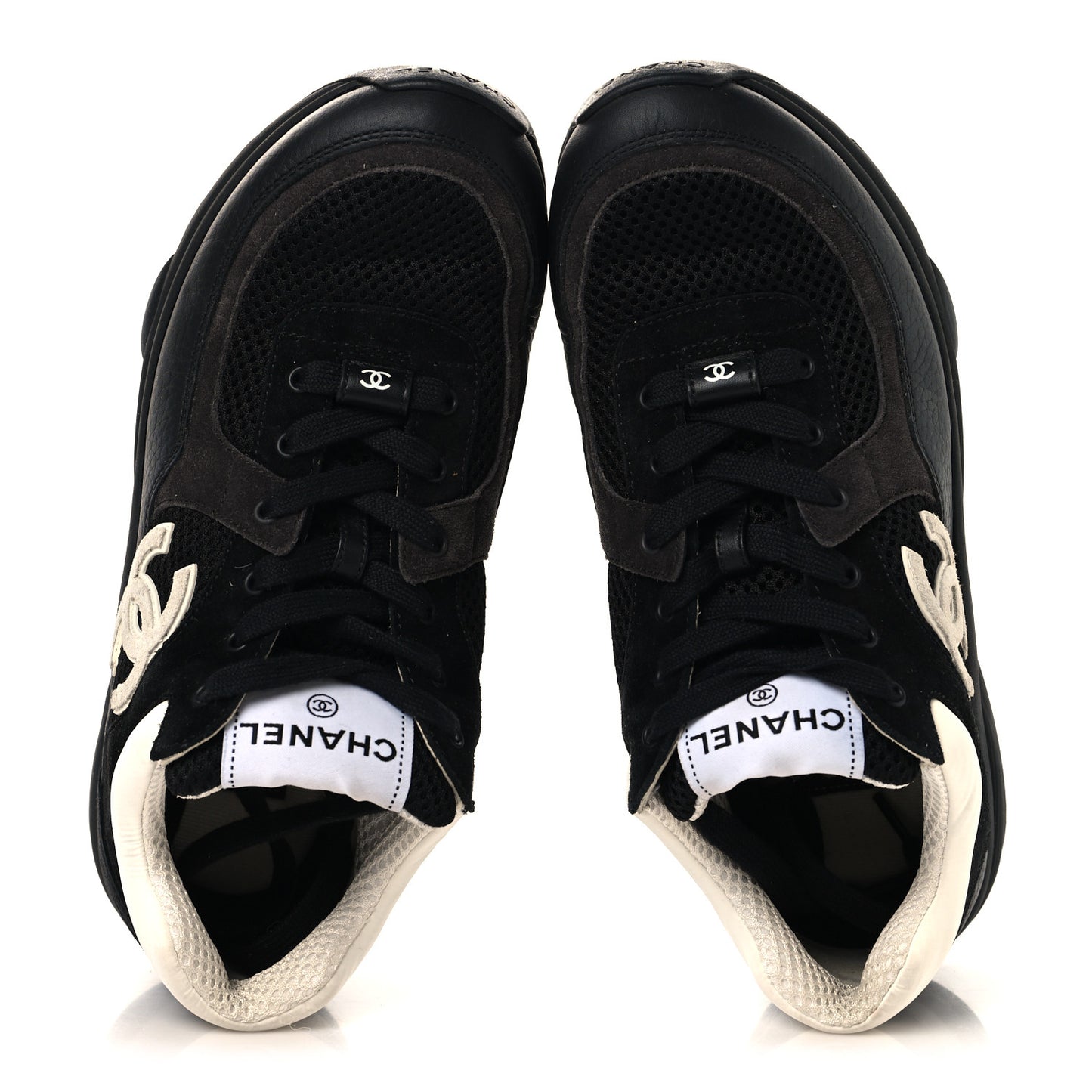 Mesh Suede Grained Calfskin Womens CC Sneakers 37.5 Black White