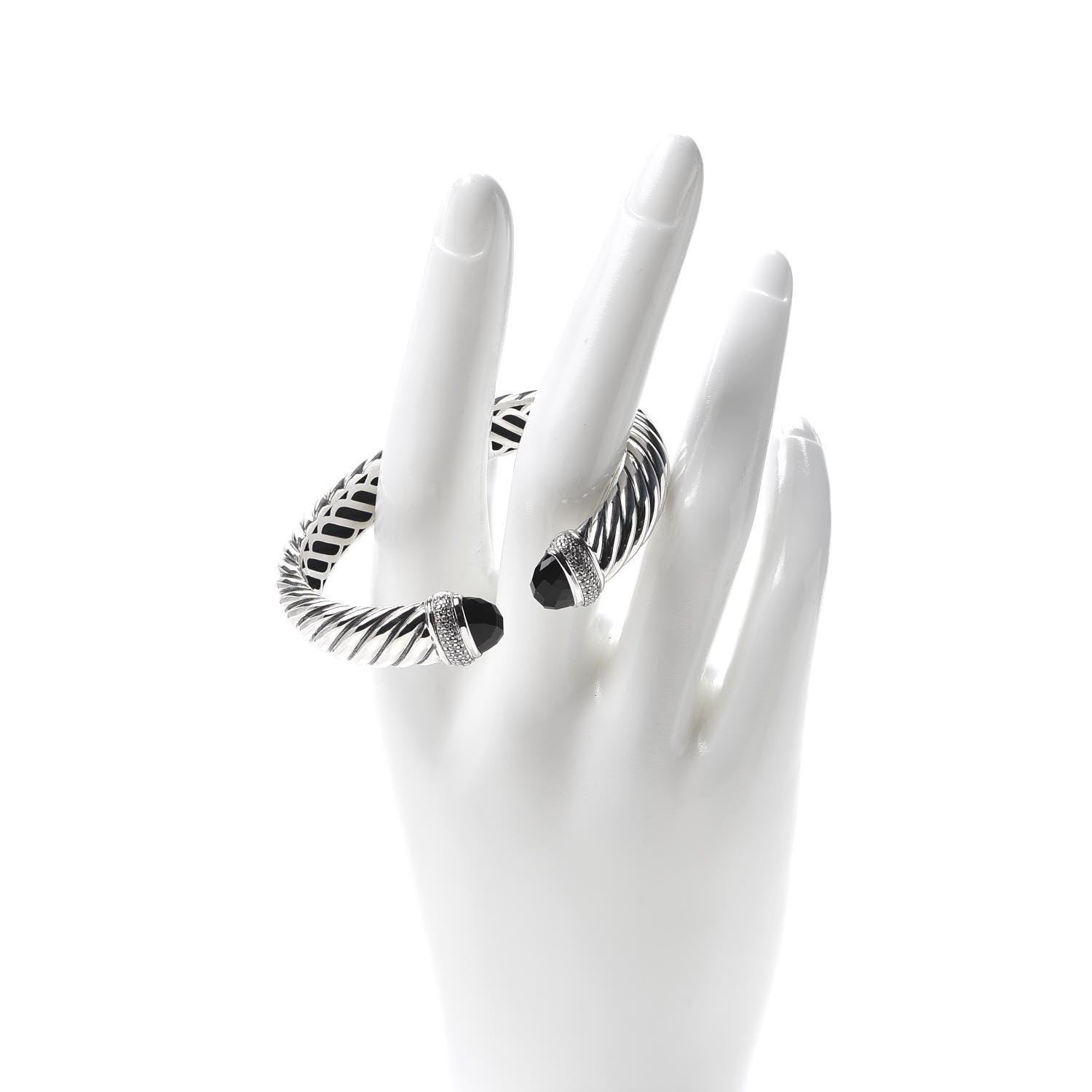 David Yurman Sterling Silver Diamond Black Onyx 10mm Waverly Bracelet 2 of 5