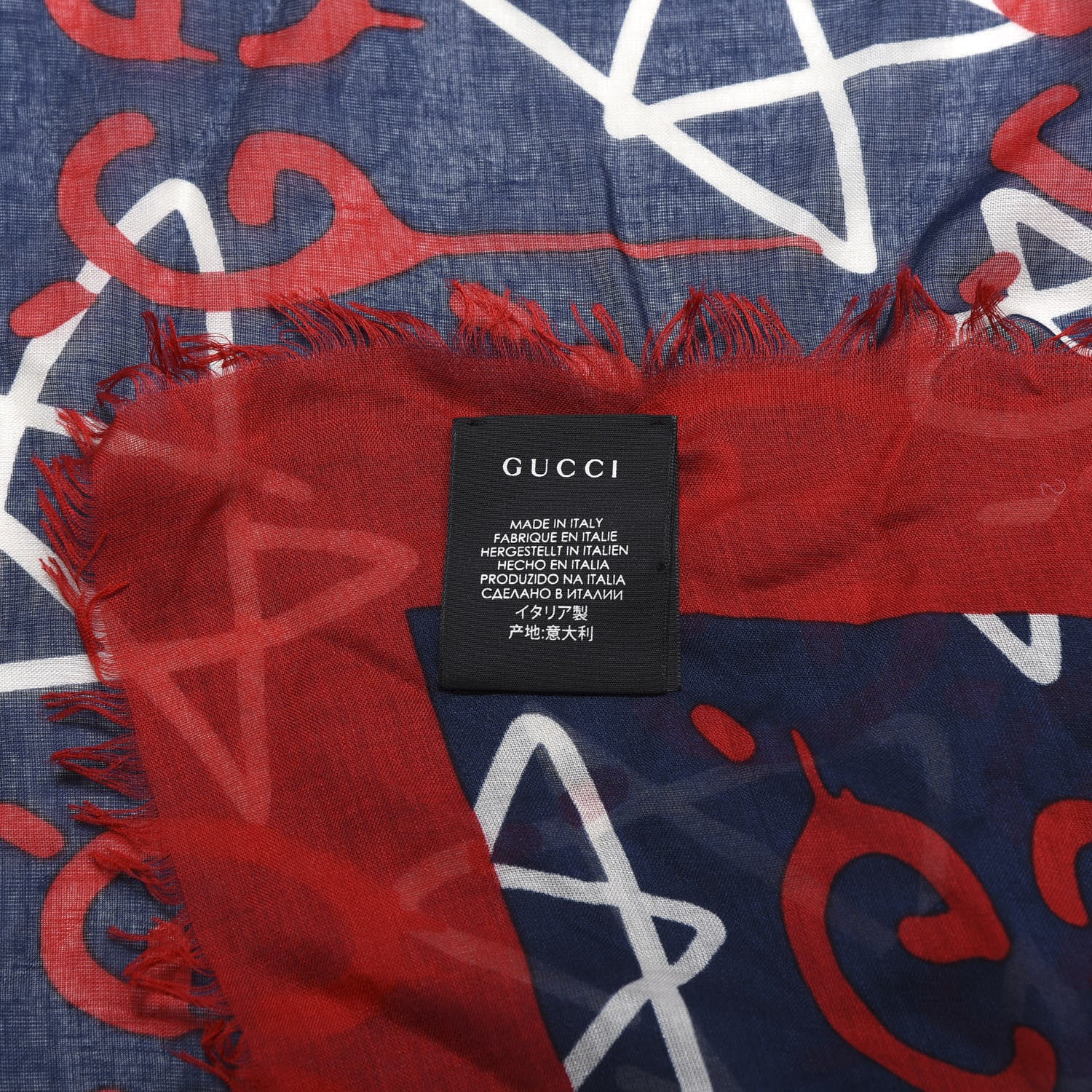 Gucci Modal Silk GucciGhost Print Scarf Blue White Red 3 of 3