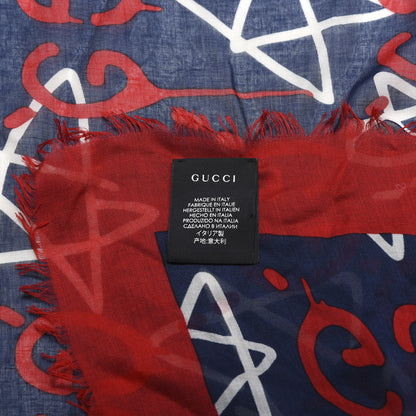 Gucci Modal Silk GucciGhost Print Scarf Blue White Red 3 of 3