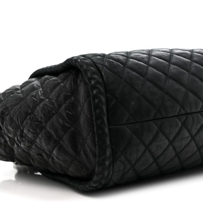 Chanel Crumpled Calfskin Iridescent Calfskin Hidden Chain Large Quilted Shopping Tote Black 9 of 11