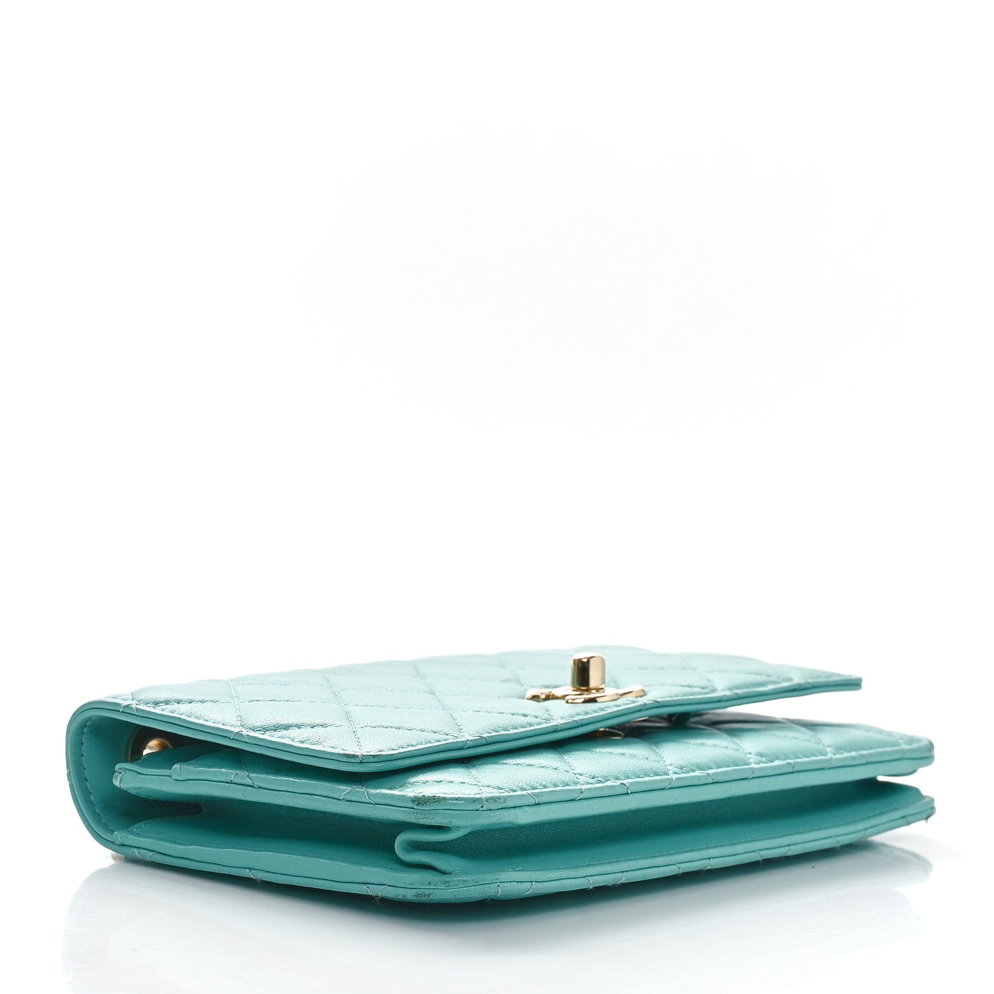 Lambskin Quilted Trendy CC Wallet On Chain WOC Turquoise