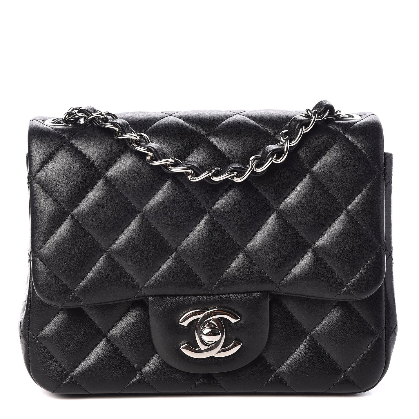 Lambskin Quilted Mini Square Flap Black