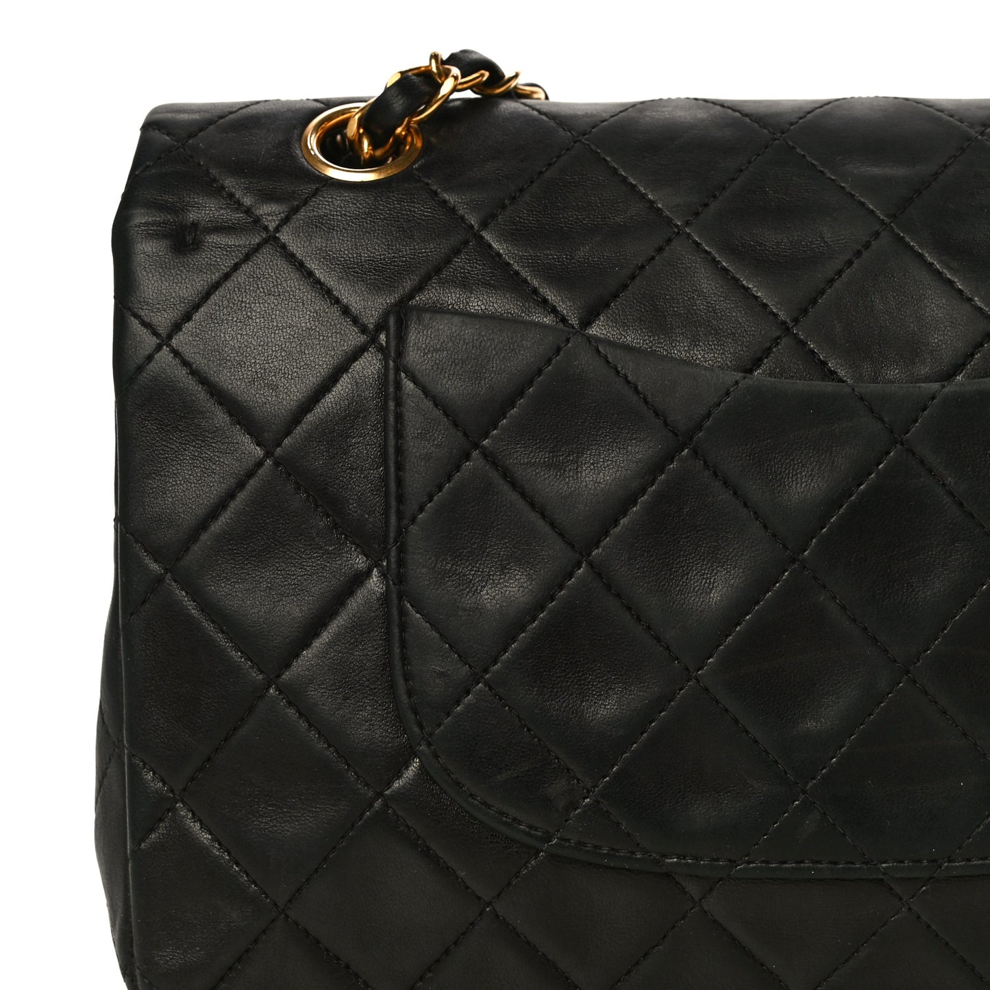Lambskin Quilted Medium Double Flap Black