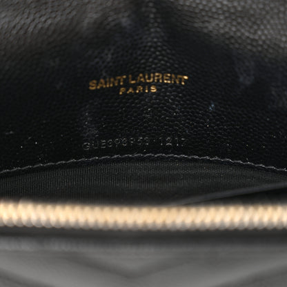 Saint Laurent Grain De Poudre Matelasse Chevron Monogram Envelope Chain Wallet Black 7 of 14