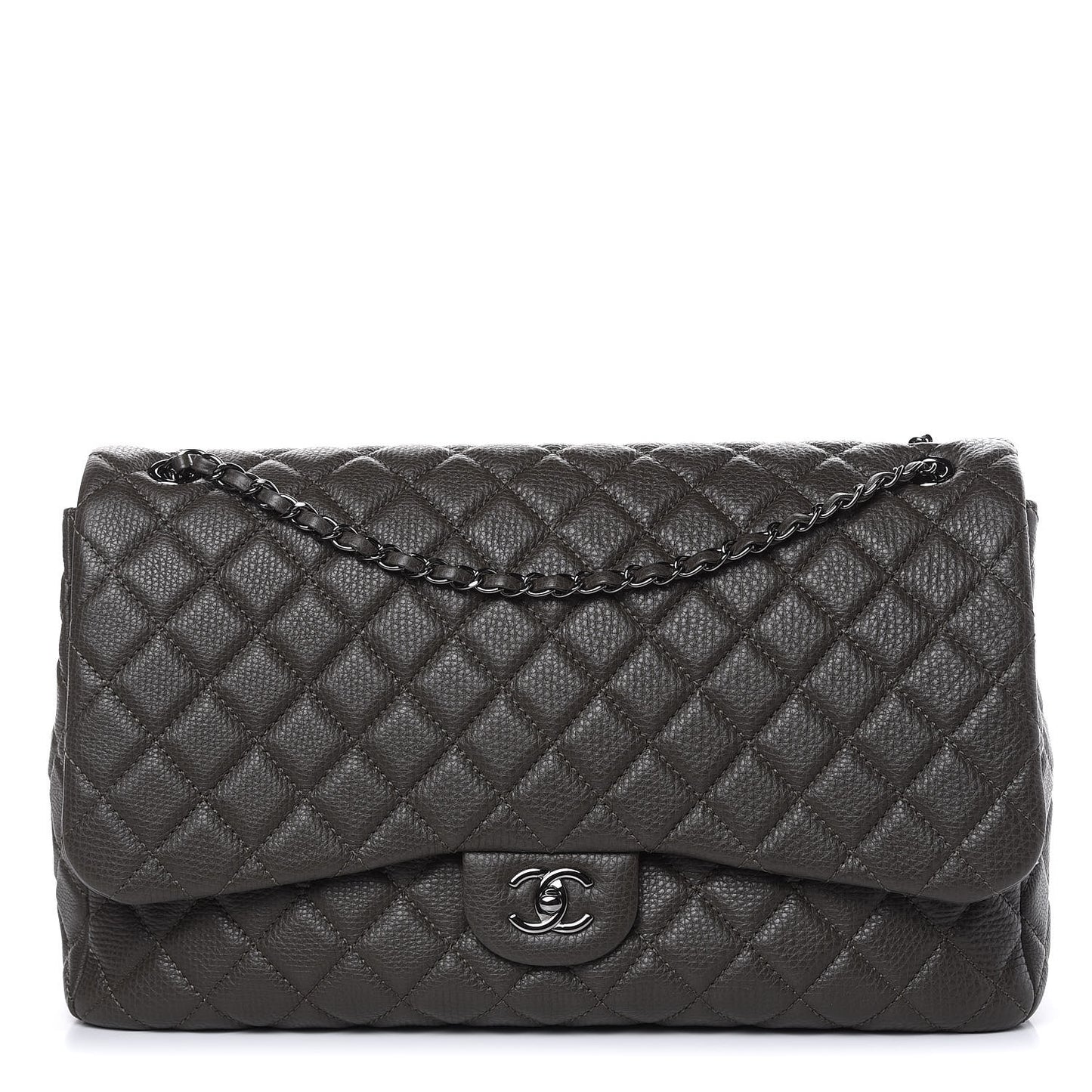 Calfskin Quilted Small XXL Travel Flap Bag Khaki