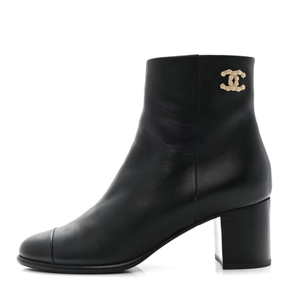 Chanel Calfskin CC Ankle Boots 38 Black 1 of 8