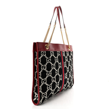 Gucci Tweed GG Monogram Large Rajah Chain Tote Romantic Cherry Black White 4 of 11