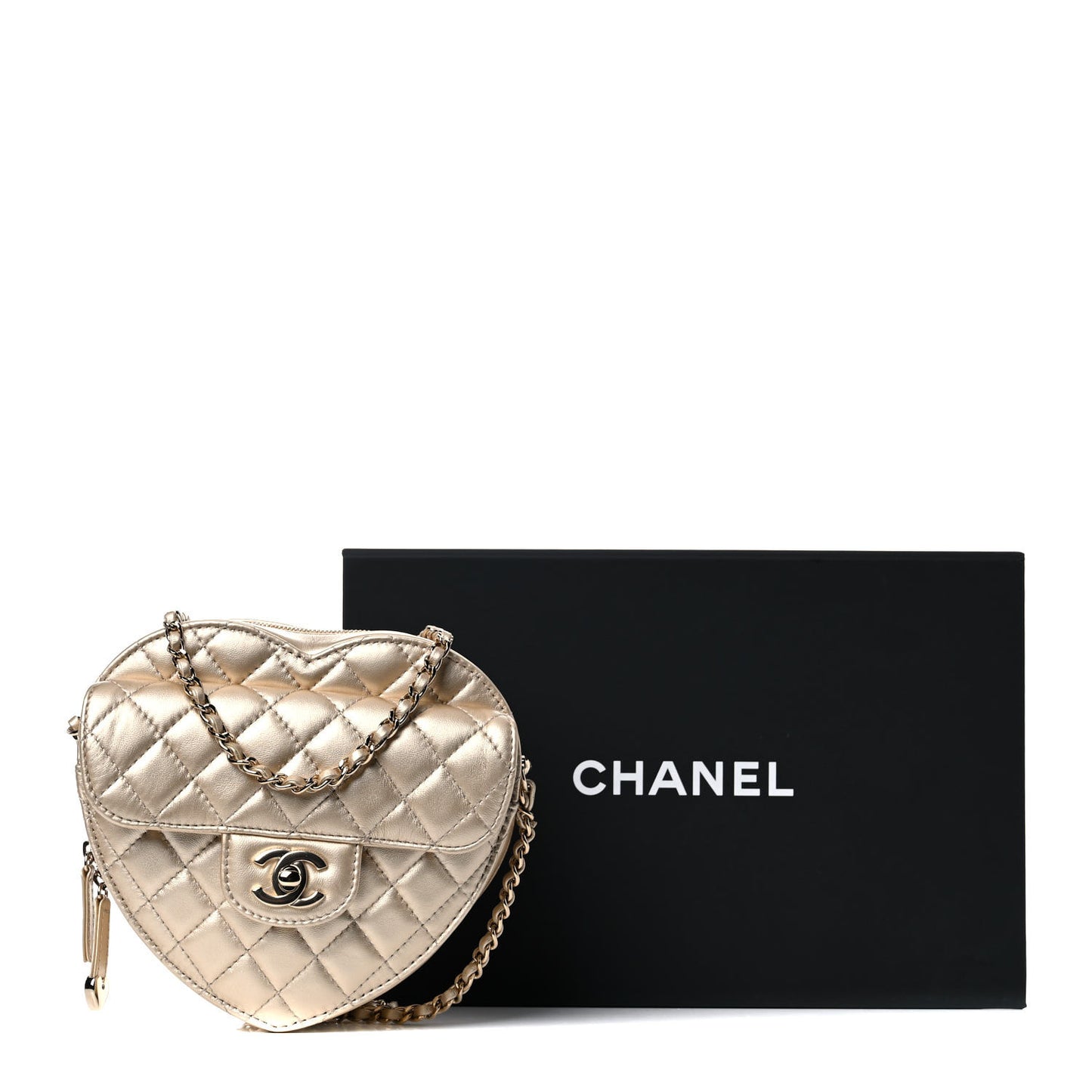 Metallic Lambskin Quilted CC In Love Heart Bag Gold