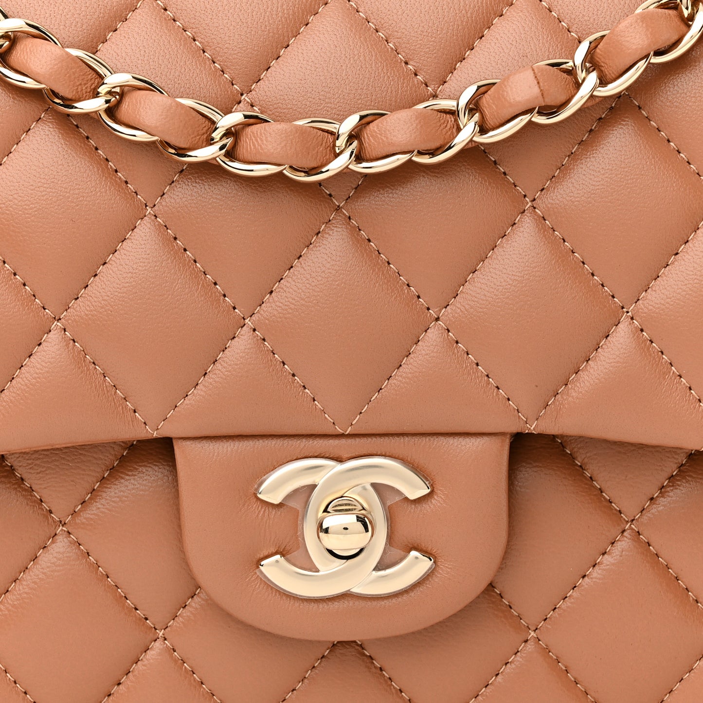 Lambskin Quilted Medium Double Flap Brown