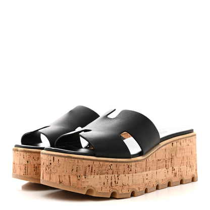Hermes Calfskin Cork Eze 30 Sandals 37 Black 4 of 10