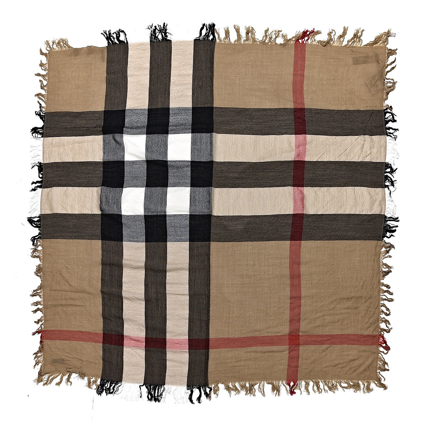 Merino Wool House Check Square Scarf Brown