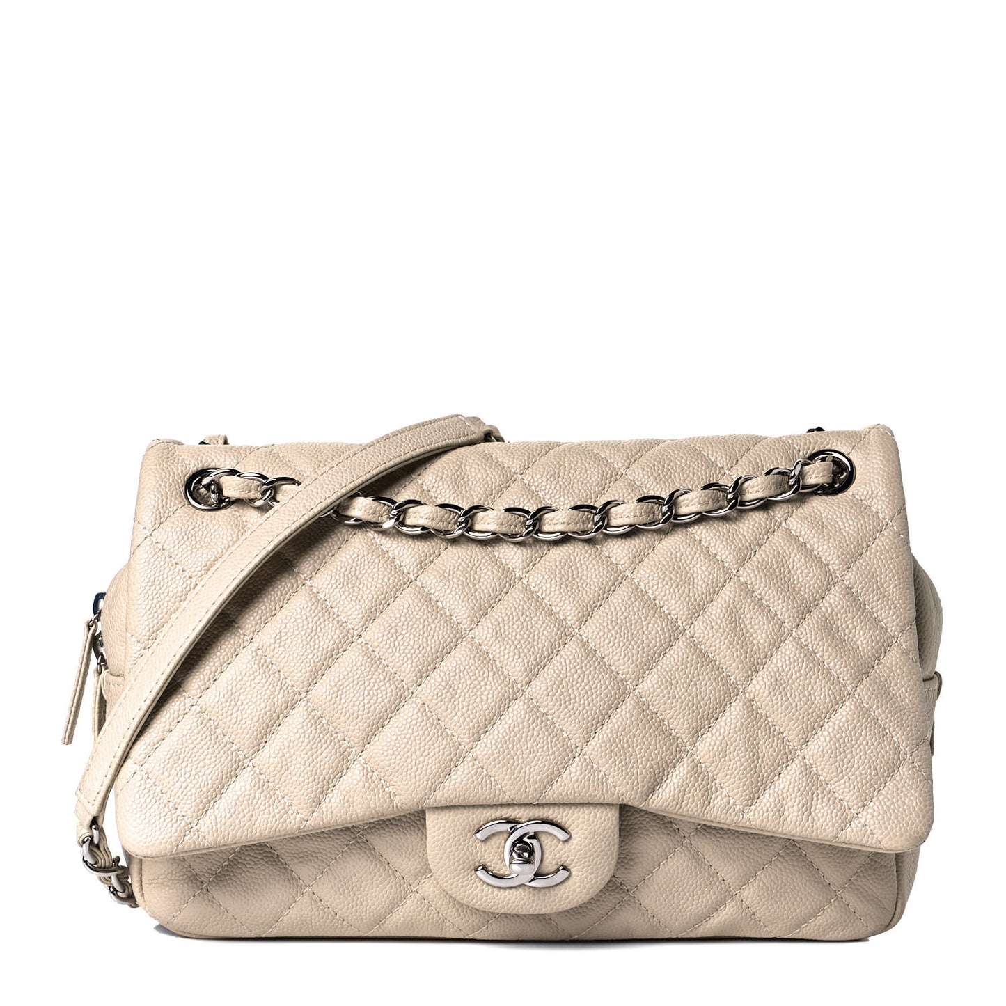 Caviar Quilted Jumbo Easy Flap Beige