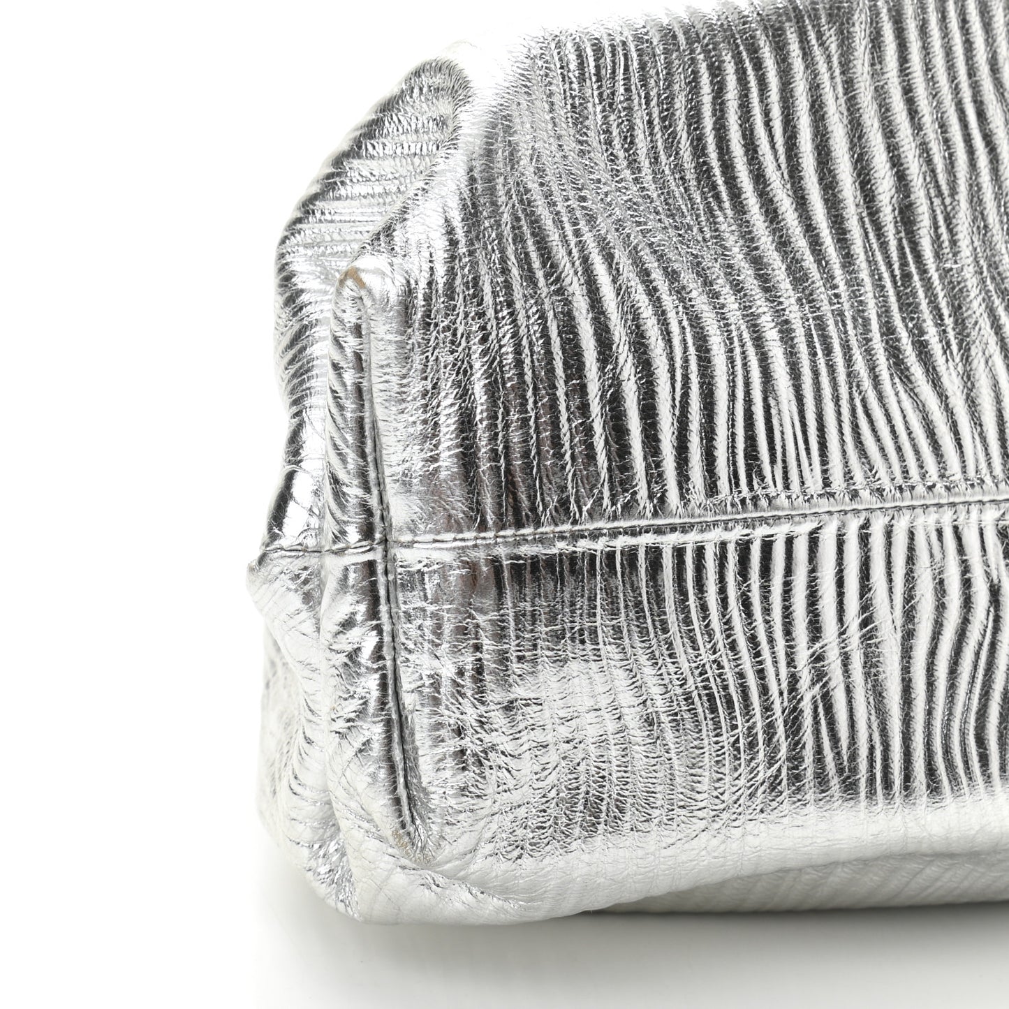 Metallic Bark Calfskin Embossed The Pouch Oversized Clutch Silver