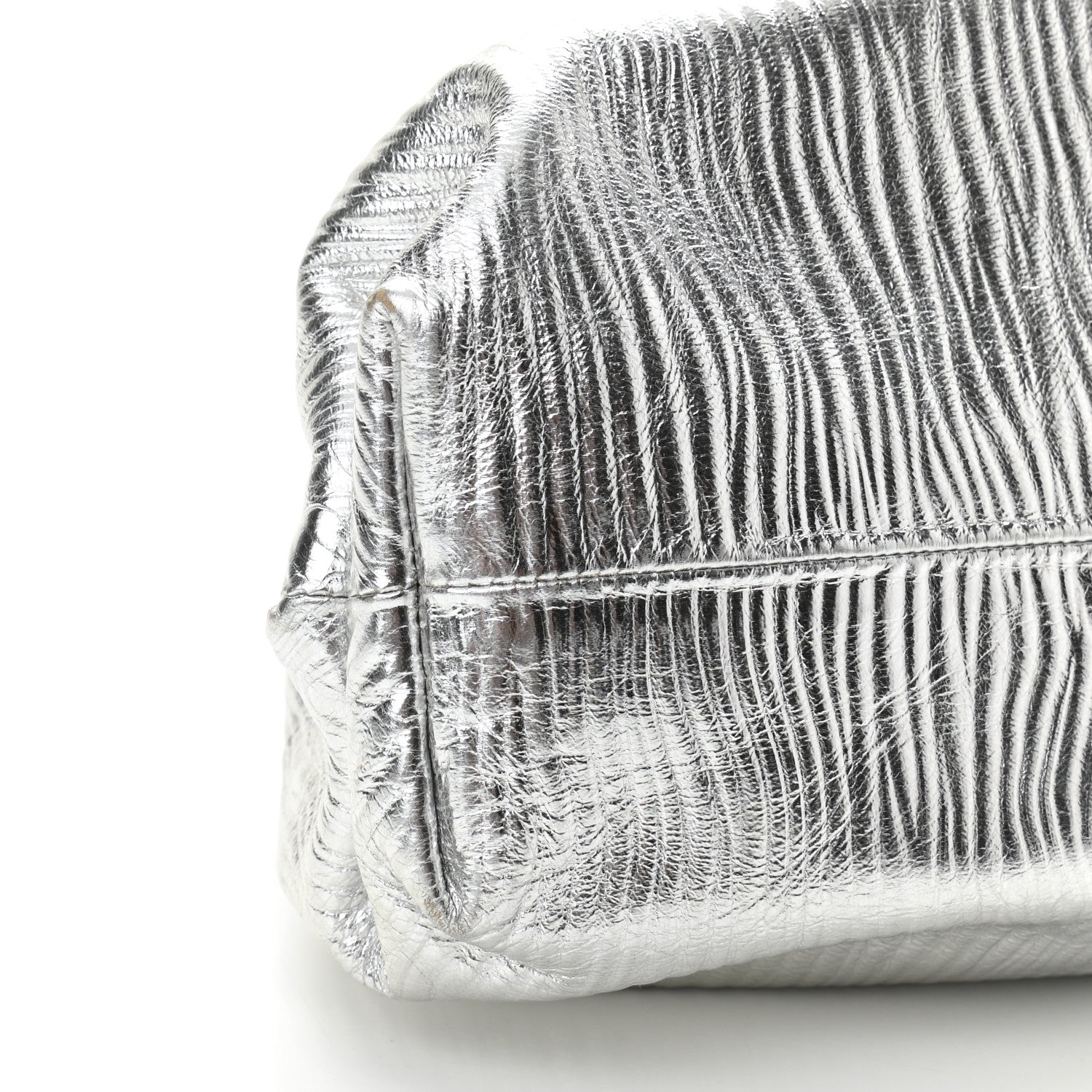 Bottega Veneta Metallic Bark Calfskin Embossed The Pouch Oversized Clutch Silver 7 of 8