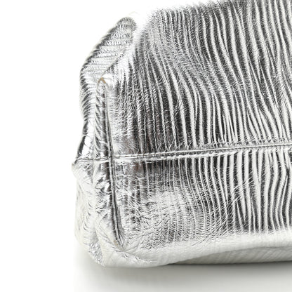Bottega Veneta Metallic Bark Calfskin Embossed The Pouch Oversized Clutch Silver 7 of 8