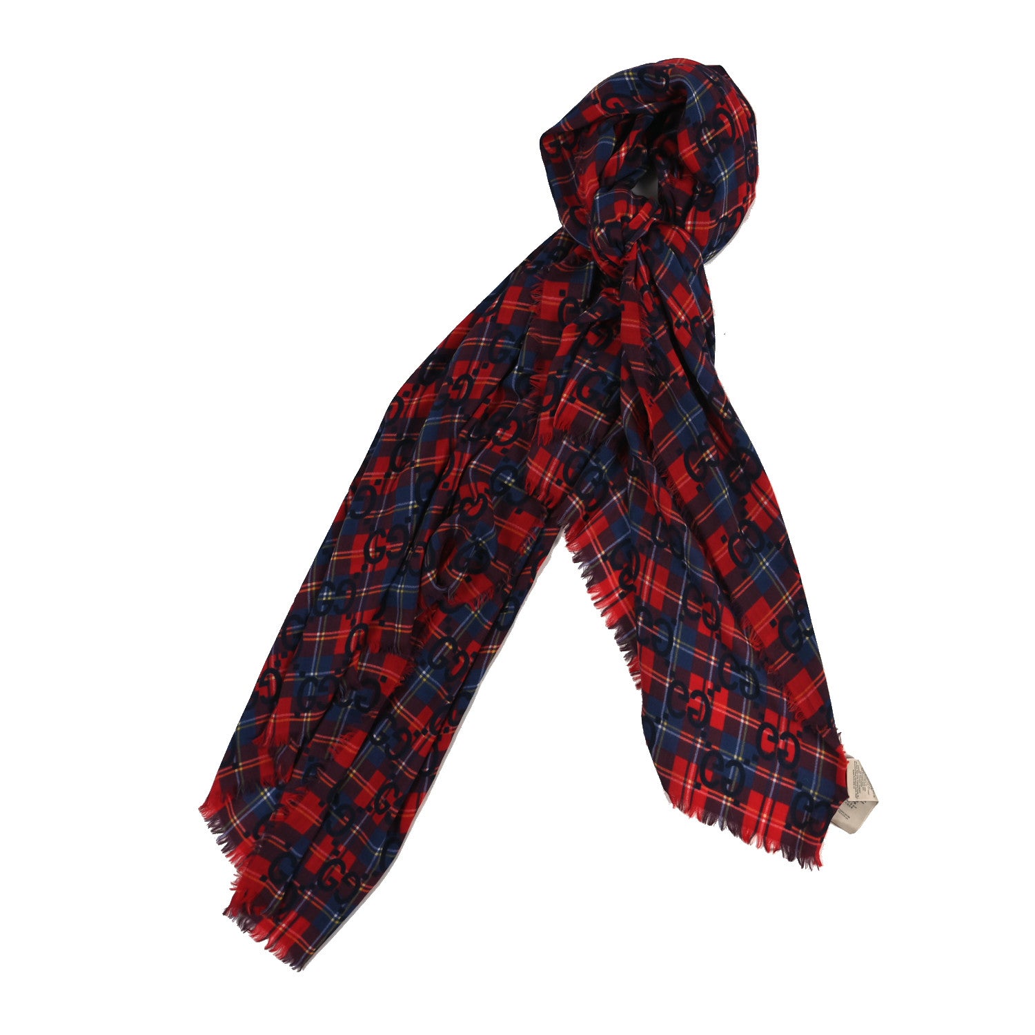 Gucci Wool GG Monogram Scarf Red Blue 1 of 4