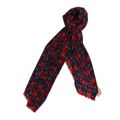 Gucci Wool GG Monogram Scarf Red Blue 1 of 4