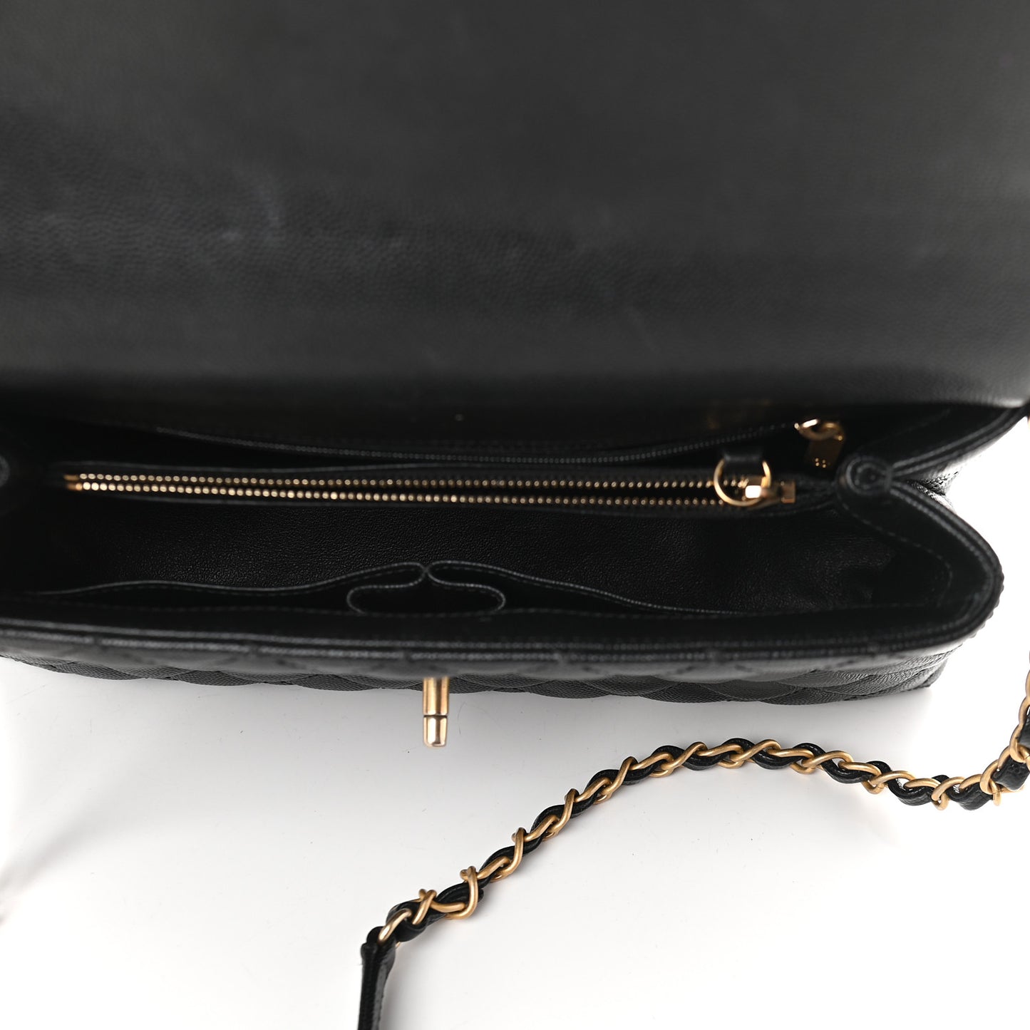 Caviar Lizard Quilted Small Coco Handle Flap Black