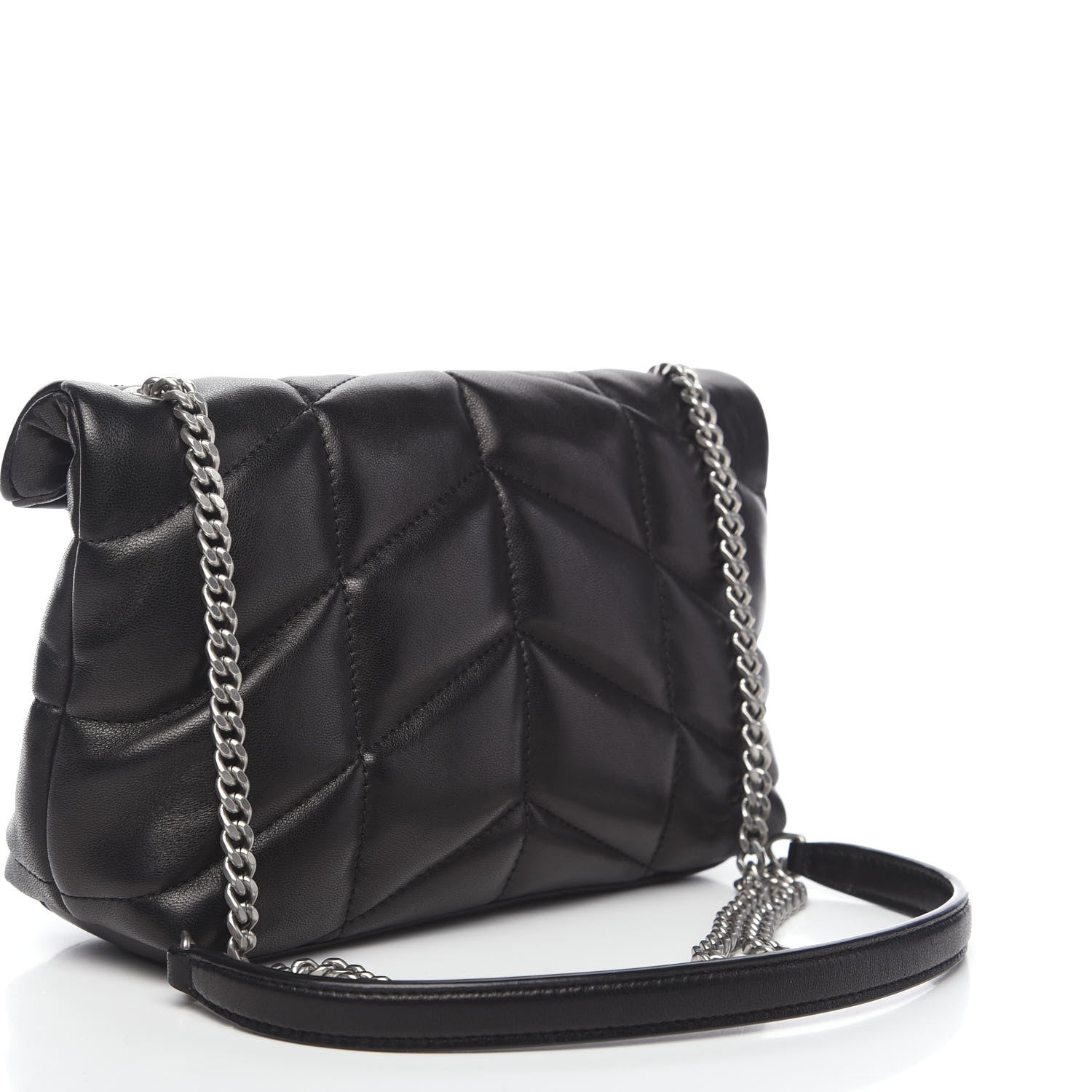 Saint Laurent Lambskin Quilted Toy Loulou Puffer Monogram Chain Satchel Black 3 of 13