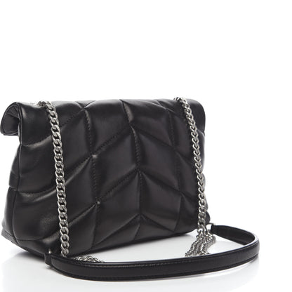 Saint Laurent Lambskin Quilted Toy Loulou Puffer Monogram Chain Satchel Black 2 of 13