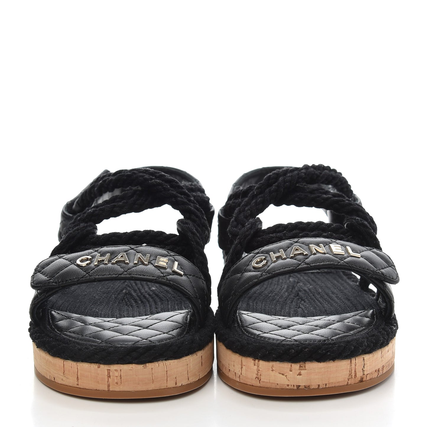 Cord Lambskin Quilted Logo Sandals 38 Black