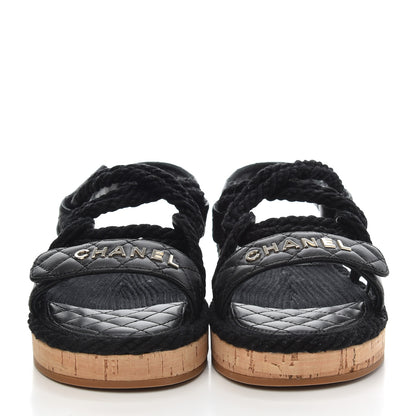 Chanel Cord Lambskin Quilted Logo Sandals 38 Black 2 of 8