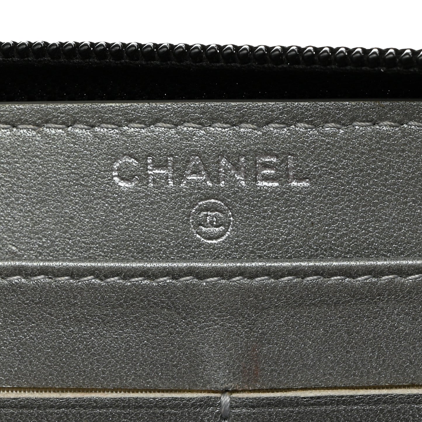 Lambskin Camellia Embossed Zip Around Gusset Wallet Black