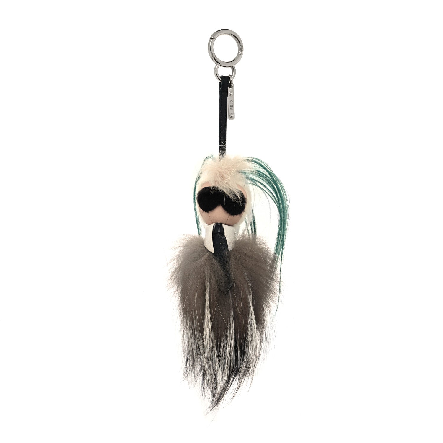 Fendi Fox Mink Goat Fur Karlito Bag Charm Black White Verde 1 of 4