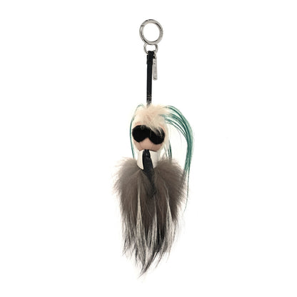 Fendi Fox Mink Goat Fur Karlito Bag Charm Black White Verde 1 of 4