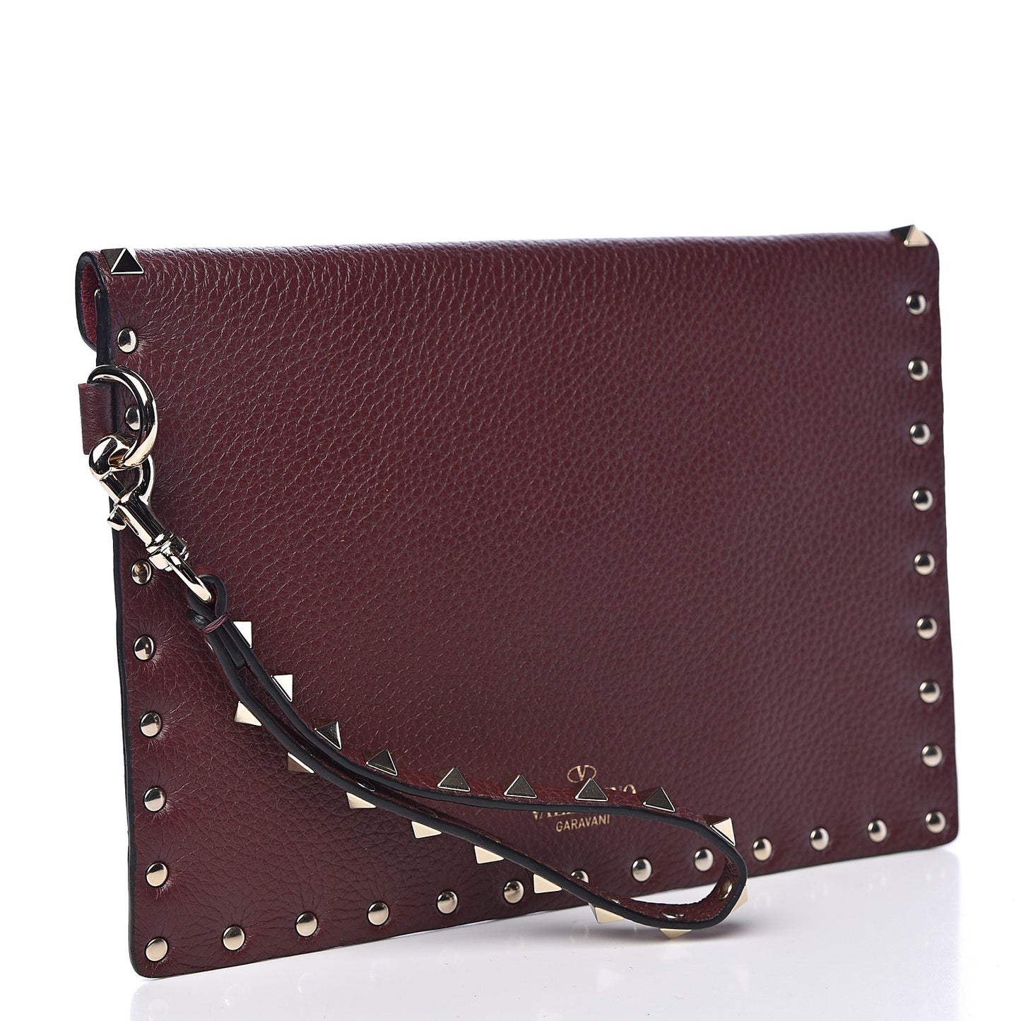 Pebbled Calfskin Medium Rockstud Envelope Flat Wristlet Pouch Rubin