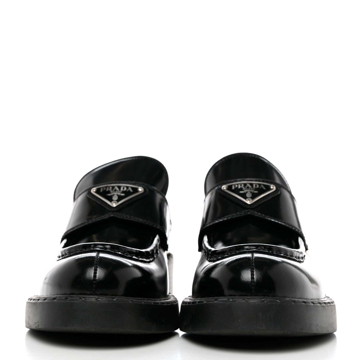 Prada Spazzolato Metal Triangle Logo 50mm Loafers 37.5 Black 2 of 9