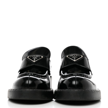 Prada Spazzolato Metal Triangle Logo 50mm Loafers 37.5 Black 2 of 9