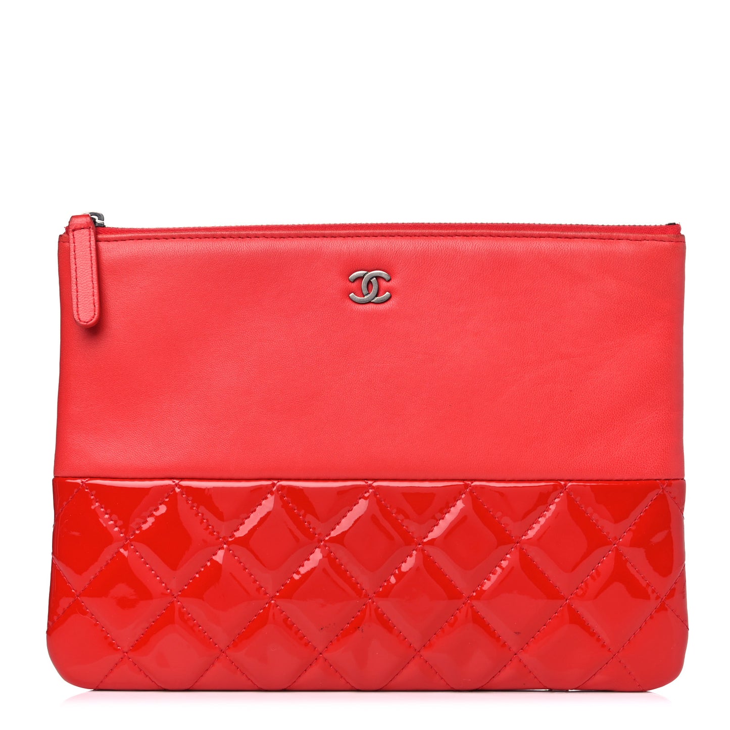 Calfskin Patent Quilted Medium Cosmetic Case Red