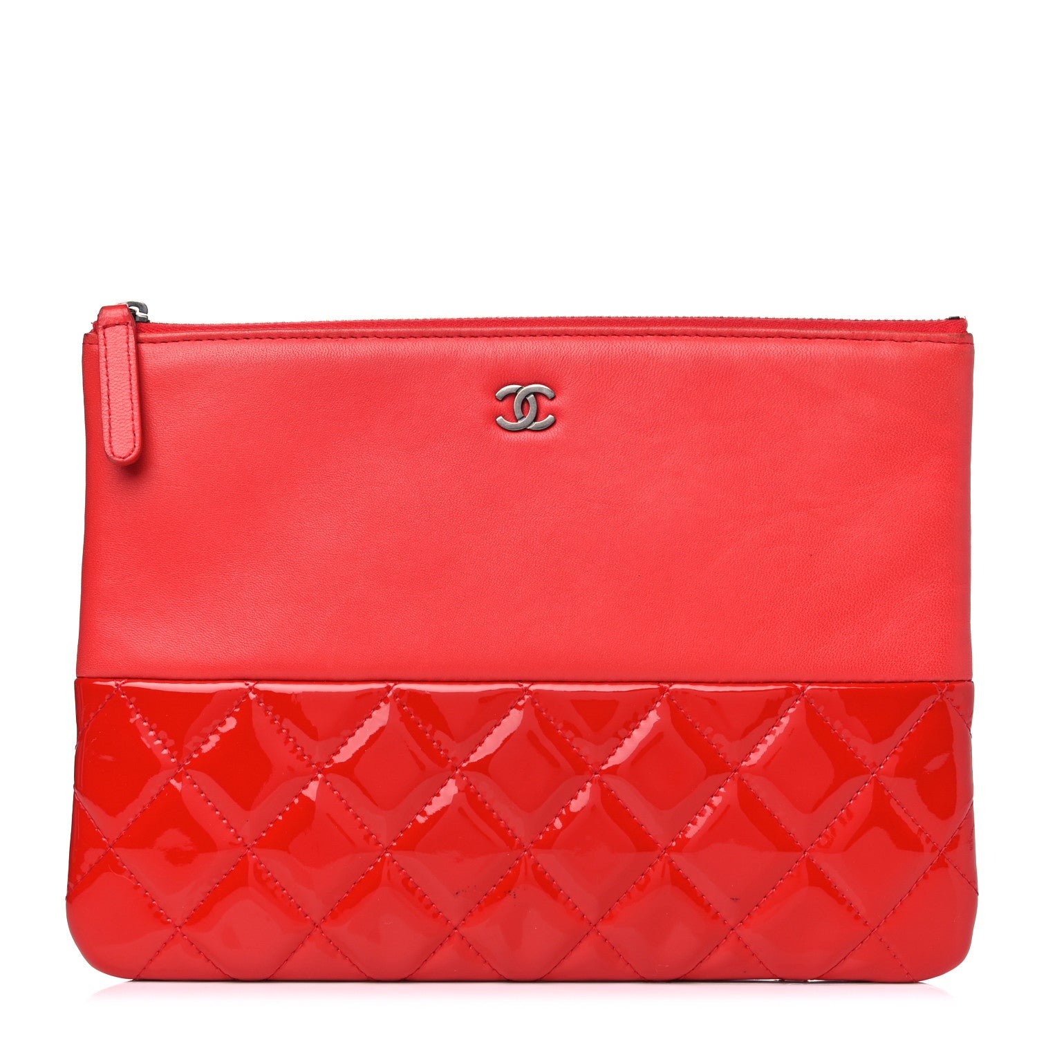 Chanel Calfskin Patent Quilted Medium Cosmetic Case Red 1 of 12