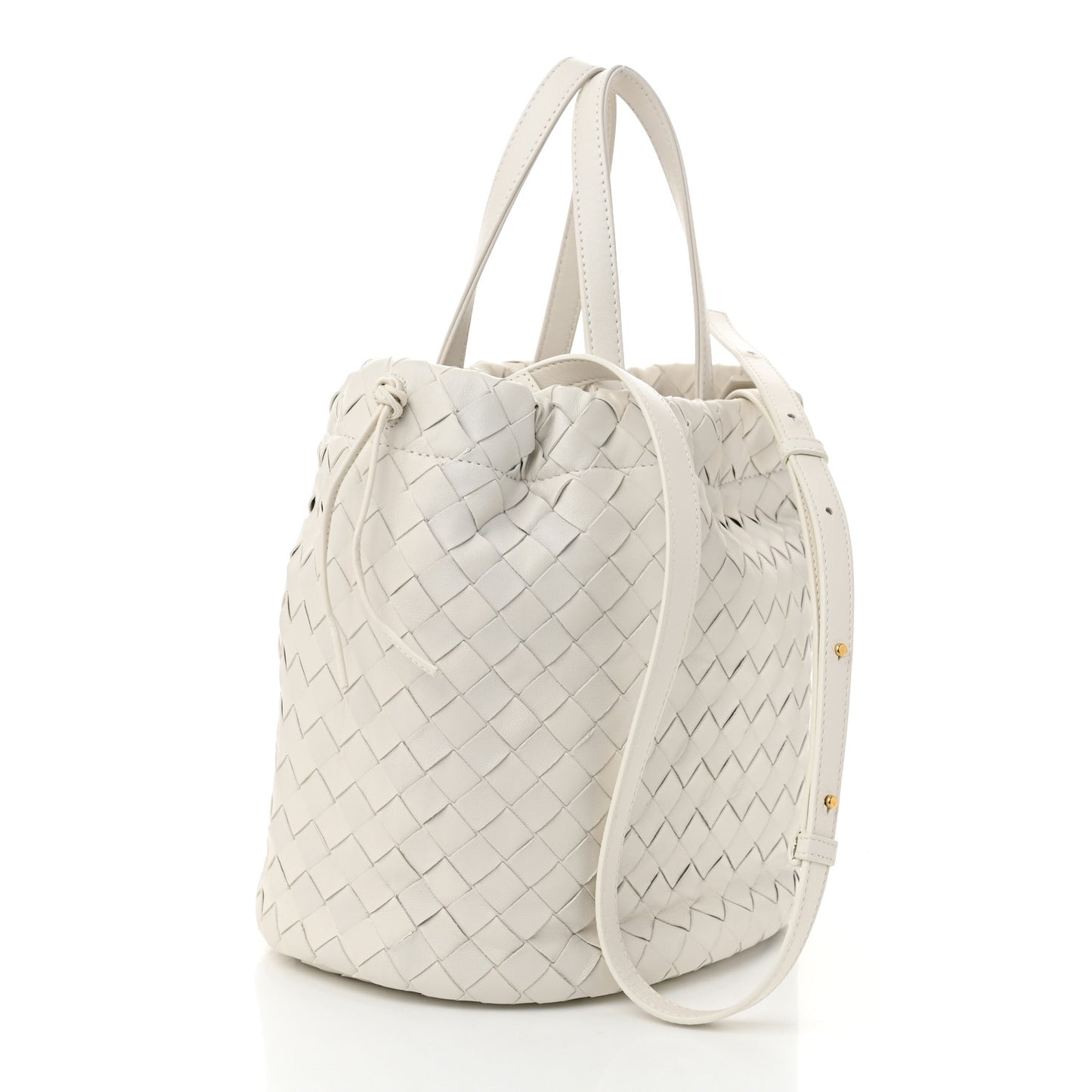 Calfskin Intrecciato Small Castello Bucket Bag White