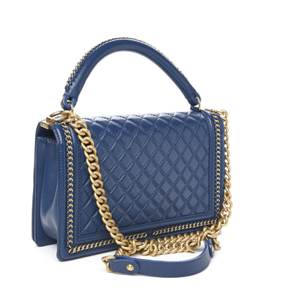 Chanel Calfskin Quilted New Medium Boy Top Handle Flap Blue 2 of 9